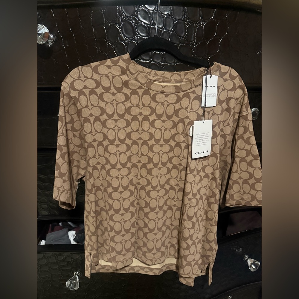 Coach Tan Signature Pattern Tee - Picture 2 of 4